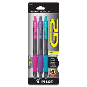Pilot G2 Retractable Gel Ink Pen - Assorted Ink - 3 / Pack