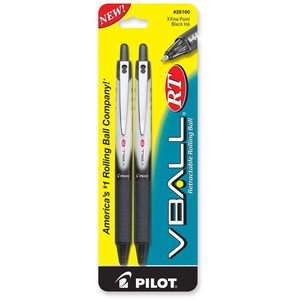 Pilot VBall Rollerball Pen - Black Ink - Black Barrel - 2 / Pack