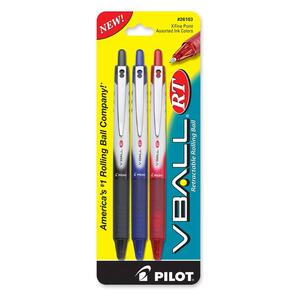 Pilot VBall Rollerball Pen - Assorted Ink - Assorted Barrel - 3 / Pack
