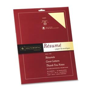 Southworth Professional Resume Kit - Letter - 8.5" x 11" - 24lb - Wove - 20 x Sheet, 10 x Envelope - Ivory