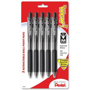 Pentel WOW! BK440 Retractable Ballpoint Pen - Black Ink - 5 / Pack