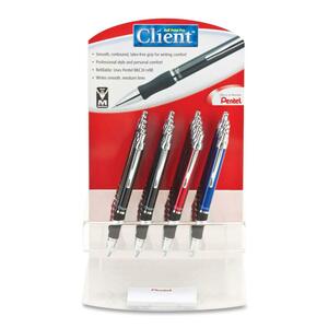 Pentel Client Ballpoint Pen Set - Black Ink - Black Barrel, Blue Barrel, Red Barrel - 24 / Display Box