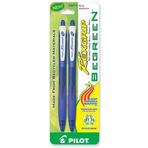 Pilot RexGrip BeGreen Ballpoint Pen - Blue Ink - 2 / Pack