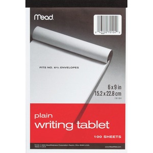 Mead Writing Tablet - 100 Sheet(s) - 15lb - Unruled - 6" x 9" - 1 Each - White