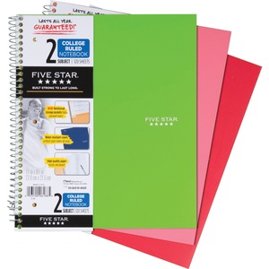 Five Star 2-Subject Wirebound Notebook - 120 Sheet(s) - College Ruled - 8.5" x 11" - 1 Each - White
