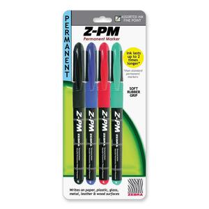 Zebra Pen Z-PM Permanent Marker - Point Marker Point Style - Assorted Ink - Assorted Barrel - 4 / Pack