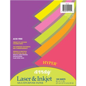 Pacon Array Bond Paper Assortment - Letter - 8.5" x 11" - 20lb - 100 x Sheet - Hyper Pink, Hyper Yellow, Hyper Orange, Hyper Lime, Hyper Coral Red