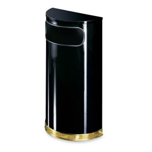 United Receptacle Designer Side Opening Half Round Waste Receptacle - 9gal Capacity - Semicircular - 32" Height x 18" Width x 9" Depth - Plastic, Steel - Black