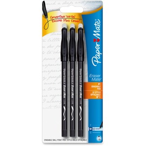 Paper Mate Erasermate Ballpoint Pen - Black Ink - 3 / Pack