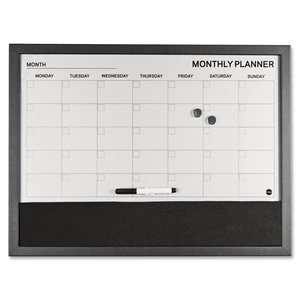 Bi-silque Dry-Erase Combo Monthly Calendar Board - Monthly - 17" x 23" - Plastic Frame - Assorted