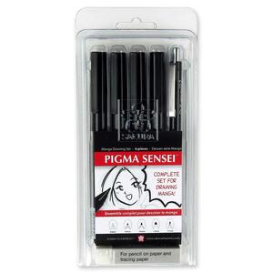 bruynzeel-sakura Pigma Sensei Drawing Pen/Pencil Set* - 0.3 mm Pen Point Size, 0.4 mm Pen Point Size, 0.6 mm Pen Point Size, 1 mm Pen Point Size - 0.7 mm Lead Size - Black Ink - 6 / Set