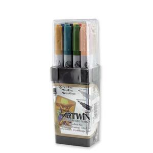 Marvy Artwin Double Ended Marker - Point Marker Point Style - Ochre Ink, Turquoise Ink, Olive Green Ink, Pale Orange Ink, Steel Blue Ink, Dark Brown Ink, Carmine Ink, Lemon Yellow Ink, Gold Ochre Ink, Beige Ink, Magenta Ink, Dark Gray Ink - 1 Dozen