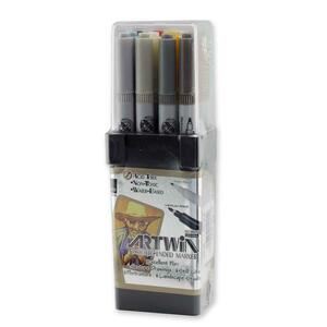 Marvy Artwin Double Ended Marker - Point Marker Point Style - Light Gray Ink, Oyster Gray Ink, Ash Gray Ink, Brownish Gray Ink, Blue Gray Ink, Cream Yellow Ink, Brilliant Yellow Ink, Light Brown Ink, Sepia Ink, Crimson Ink, Pale Pink Ink, Leaf Green Ink