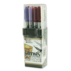 Marvy Artwin Double Ended Marker - Point Marker Point Style - Vermilion Ink, Ultramarine Ink, Aqua Gray Ink, Yellow Green Ink, Pale Blue Ink, Burnt Umber Ink, Iris Purple Ink, Dull Blue Ink, Rose Pink Ink, Peacock Green Ink, Rosemarie Ink, Salvia Blue Ink