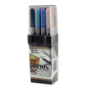 Marvy Artwin Double Ended Marker - Point Marker Point Style - Black Ink, Red Ink, Blue Ink, Green Ink, Yellow Ink, Brown Ink, Orange Ink, Violet Ink, Pink Ink, Light Blue Ink, Light Green Ink, Gray Ink - 12 / Set