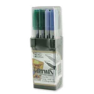 Marvy Artwin Double Ended Marker - Point Marker Point Style - Green Apple Ink, Emerald Ink, Periwinkle Ink, Sapphire Ink, Jade Ink, Evergreen Ink, Caribbean Blue Ink, Light Teal Ink, Amethyst Ink, Eggplant Ink, Black Cherry Ink, Tropical Ink - 12 / Set