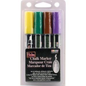 Marvy Bistro Chalk Marker - Point Marker Point Style - 6 mm Marker Point Size - Green Ink, Yellow Ink, Brown Ink, Violet Ink - 1 Pack, /