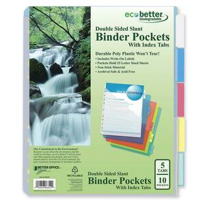 Better Office Products Eco Better Binder Pocket with Index Tabs - Letter 8.5" x 11" - Rectangular - Plastic - 10 / Pack - Blue