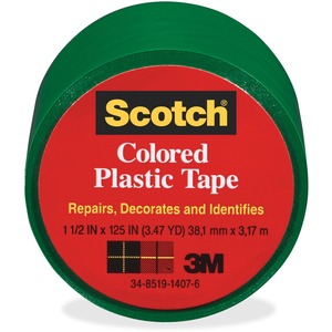 Scotch Extra Stretchy Colored Plastic Tape - 1.5" Width x 125" Length - 6 / Box - Green