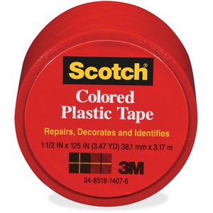 Scotch Extra Stretchy Colored Plastic Tape - 1.5" Width x 125" Length - 6 / Box - Red