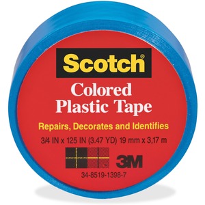 Scotch Extra Stretchy Colored Plastic Tape - 0.75" Width x 125" Length - 6 / Box - Blue