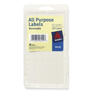 Avery All-Purpose Label - 0.5" Width x 1.75" Length - Removable - 250 / Pack - White