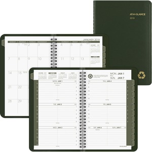 At-A-Glance Appointment Book - Weekly - 4.88" x 8" - January till December - 8:00 AM to 5:00 PM - 1 Week Per 2 Page(s) - Paper - Green