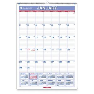 At-A-Glance Ruled Blocks Wall Calendar - Monthly - 12" x 17" - January - 2010 till December - 2010 - 1 Month Per 1 Page(s) - Chipboard Back, Paper Page - Blue, White