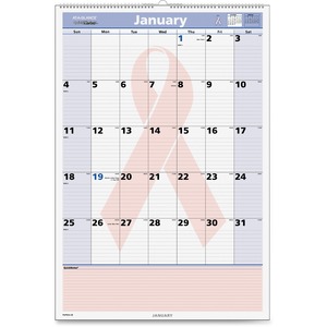 At-A-Glance QuickNotes Breast Cancer Awareness Wall Calendar - Monthly - 15.5" x 22.75" - January till January - 1 Month Per 1 Page(s) - Pink, White