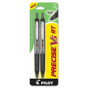 Pilot Precise V5 RT Rollerball Pen - Needle Pen Point Style - Black Ink - Black Barrel - 2 / Pack