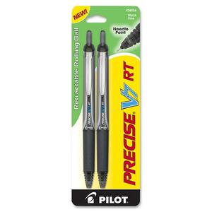 Pilot Precise V7 RT Rollerball Pen - Needle Pen Point Style - Black Ink - Black Barrel - 2 / Pack