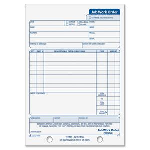 Cardinal Job Work Order Book - 33 Sheet(s) - 3 Part - Carbonless - 8.43" x 5.56" Sheet Size - 1Each