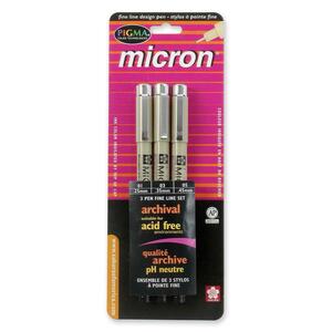 Pigma Micron Permanent Marker - 0.25 mm Marker Point Size, 0.35 mm Marker Point Size, 0.45 mm Marker Point Size - Black Ink - 3 / Pack