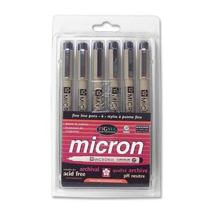 Pigma Micron Permanent Marker - 0.2 mm Marker Point Size, 0.25 mm Marker Point Size, 0.3 mm Marker Point Size, 0.35 mm Marker Point Size, 0.45 mm Marker Point Size, 0.5 mm Marker Point Size - Black Ink - 6 / Pack