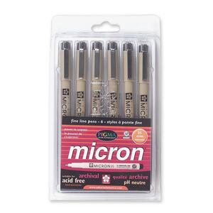 Pigma Micron Permanent Marker - 0.5 mm Marker Point Size - Assorted Ink - 6 / Pack