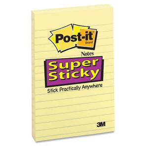 Post-it Super Sticky Lined Note - Self-adhesive - 4" x 6" - Canary - 4 / Pack