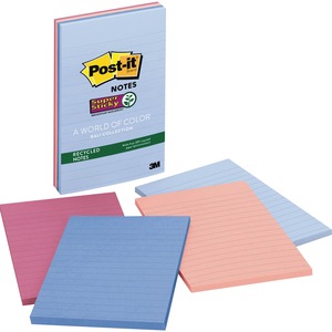 Post-it Super Sticky Nature Colors Note - Self-adhesive - 4" x 6" - Assorted - 4 / Pack