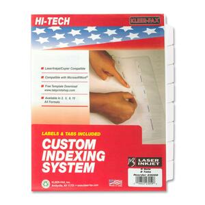Kleer-Fax HiTech Custom Indexing System - 8 x Tab - 8.5" x 11" - 5 Set - White Divider - Clear Tab