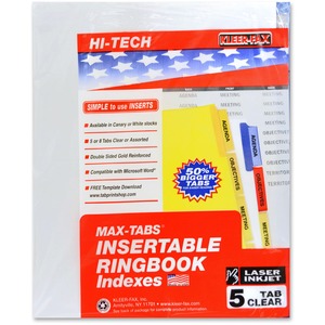 Kleer-Fax HiTech Insertable Index Divider - 5 x Tab - 8.5" x 11" - 36 / Set - White Divider - Clear Tab