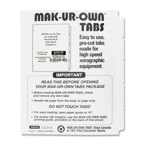 Kleer-Fax Mak-Ur-Own Single Reverse Collated Index Divider - 5 x Tab Print-on - 8.5" x 11" - 6 / Box - White Divider