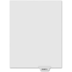 Kleer-Fax 80000 Series Preprinted Bottom Tab Index Divider - Printed Exhibit D - 8.5" x 11" - 25 / Pack - White Divider