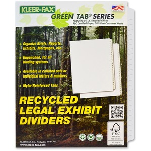Kleer-Fax 80000 Series Side Tab Index Divider - Blank - 8.5" x 11" - 25 / Set - White Divider