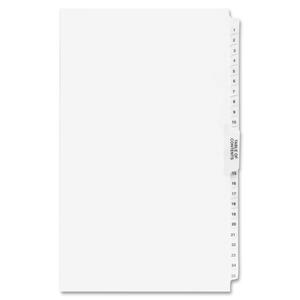 Kleer-Fax 80000 Series Side Tab Index Divider - 25 x Tab Printed 1 to 25 - 8.5" x 14" - 25 / Pack - White Divider