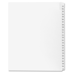 Kleer-Fax 90000 Series Side Tab Index Divider - 25 x Tab Printed 201 to 225 - 8.5" x 11" - 25 / Set - White Divider