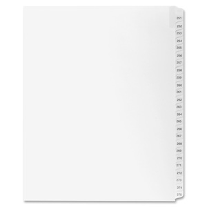 Kleer-Fax 90000 Series Side Tab Index Divider - 25 x Tab Printed 251 to 275 - 8.5" x 11" - 25 / Set - White Divider