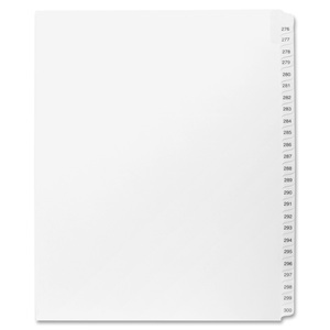 Kleer-Fax 90000 Series Side Tab Index Divider - 25 x Tab Printed 276 to 300 - 8.5" x 11" - 25 / Set - White Divider