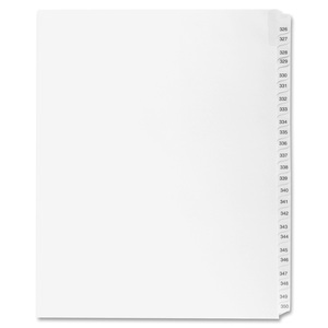 Kleer-Fax 90000 Series Side Tab Index Divider - 25 x Tab Printed 326 to 350 - 8.5" x 11" - 25 / Set - White Divider