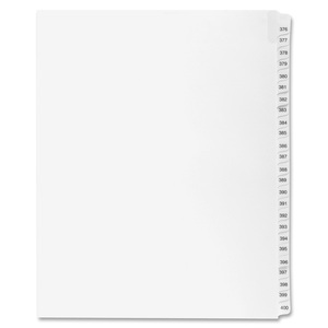 Kleer-Fax 90000 Series Side Tab Index Divider - 25 x Tab Printed 376 to 400 - 8.5" x 11" - 25 / Set - White Divider