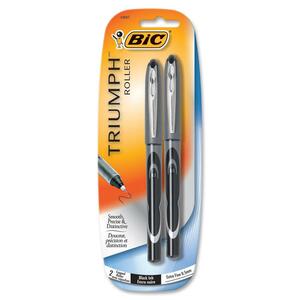BIC Triumph 537R Rollerball Pen - Needle Pen Point Style - 0.5 mm Pen Point Size - Black Ink - 2 / Pack