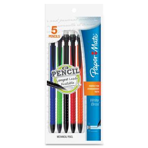 Paper Mate Write Bros Mechanical Pencil - 0.7 mm Lead Size - Black Barrel, Blue Barrel, Green Barrel, Orange Barrel, Red Barrel, Yellow Barrel - 5 / Pack